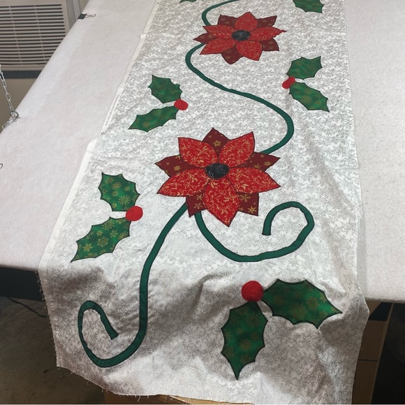 Christmas Table Runner Poinsettia Runner Size 74” Long - Picture 5 of 8